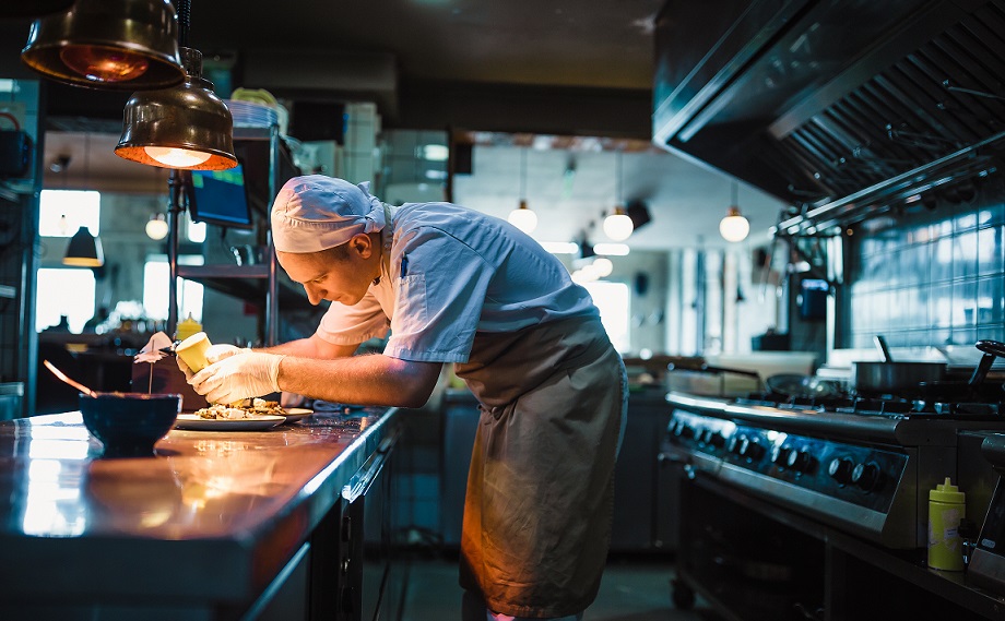 Chef serving food